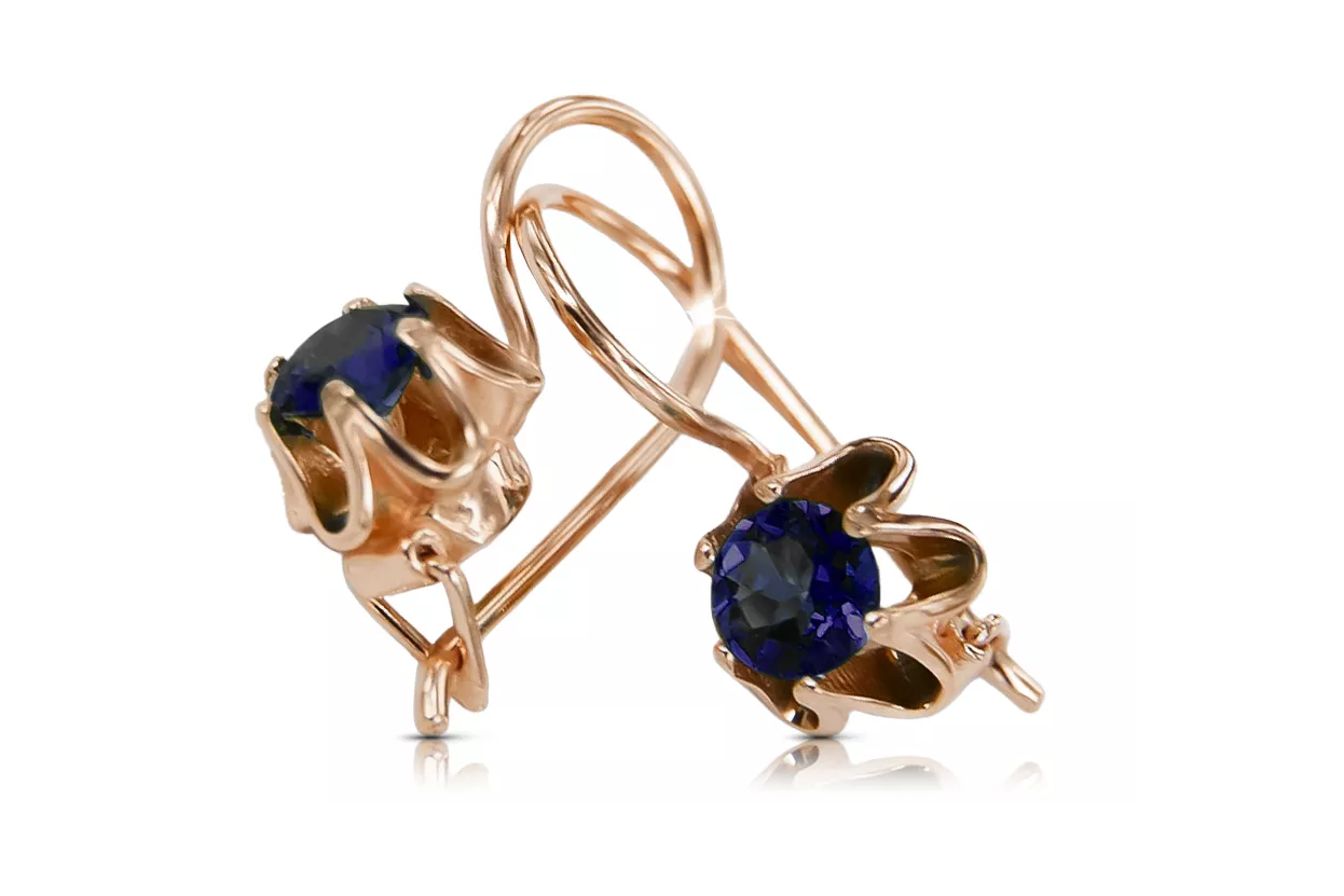 14K rose red gold 14k 583 Sapphire earrings vec013 Russian Soviet USSR Vintage style Art Deco style